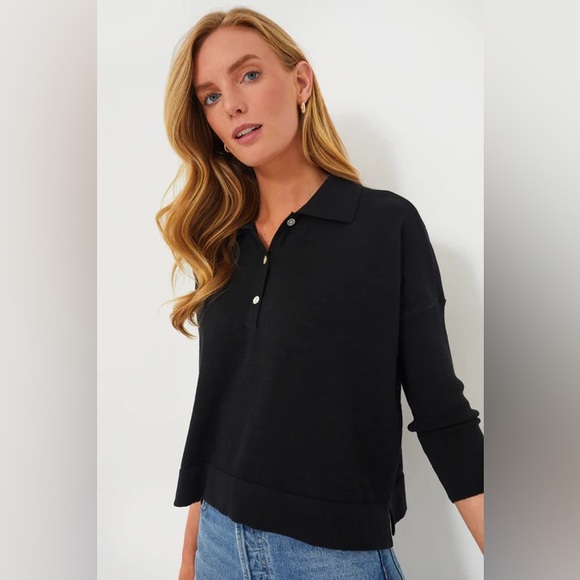 Tuckernuck Tops - Tuckernuck Black Clayton Knit Polo M/L Collared Linen Tencel Button Down Preppy